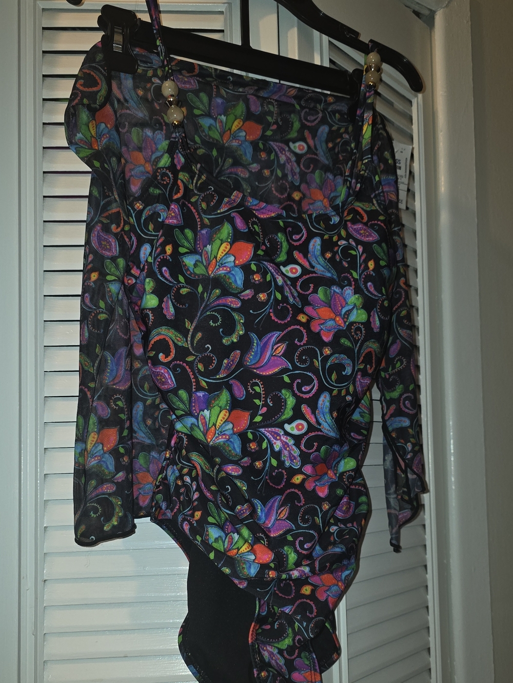 Studio Black Sheer Cover-Up with Bright Floral Paisley Print